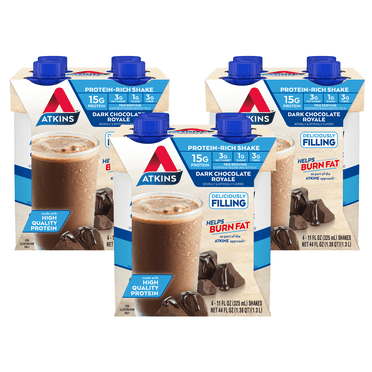 Atkins Gluten Free Protein-Rich Shake, Dark Chocolate Royale, Keto Friendly, 3/4ct Packs(Ready to Drink)