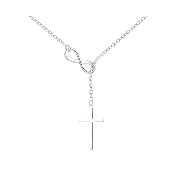 Women's   Necklaces Sterling Silver Infinity Cross Pendant Y Lariat Necklace for Birthday Baptism Easter Gift