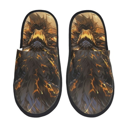 Balery Cool Black Gold Dragon Slient Indoor Furry Fleece Comfort House Shoes Soft Non-Slip Home Shoes Cotton slippers House Slippers-- Large