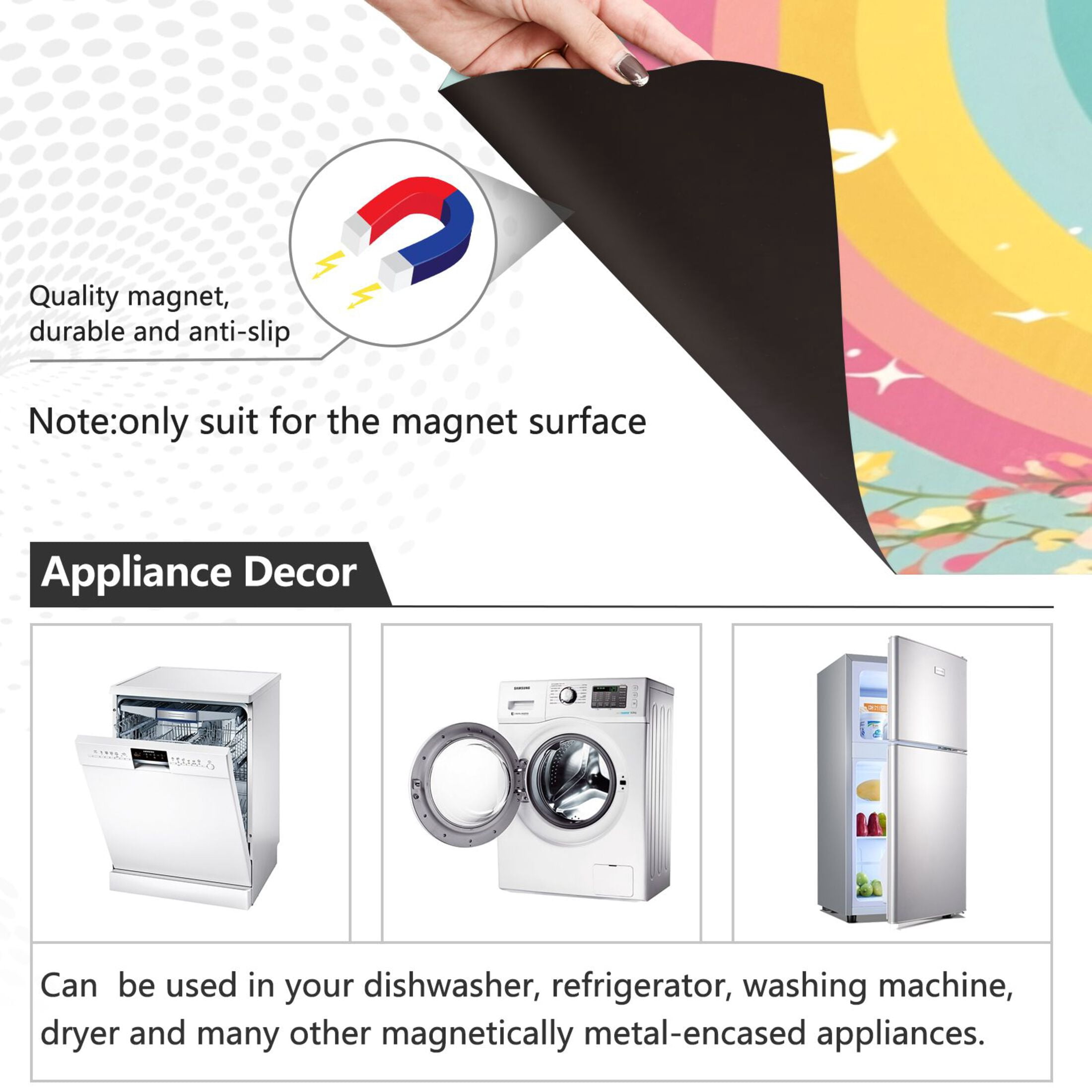 Dishwasher Magnetic Sticker 23x26 Inch Refrigerator Magnetic Sticker Washing Machine Magnetic Sticker Kitchen Panel Magnetic Sticker Home Decor Sleeping Rainbow Cat