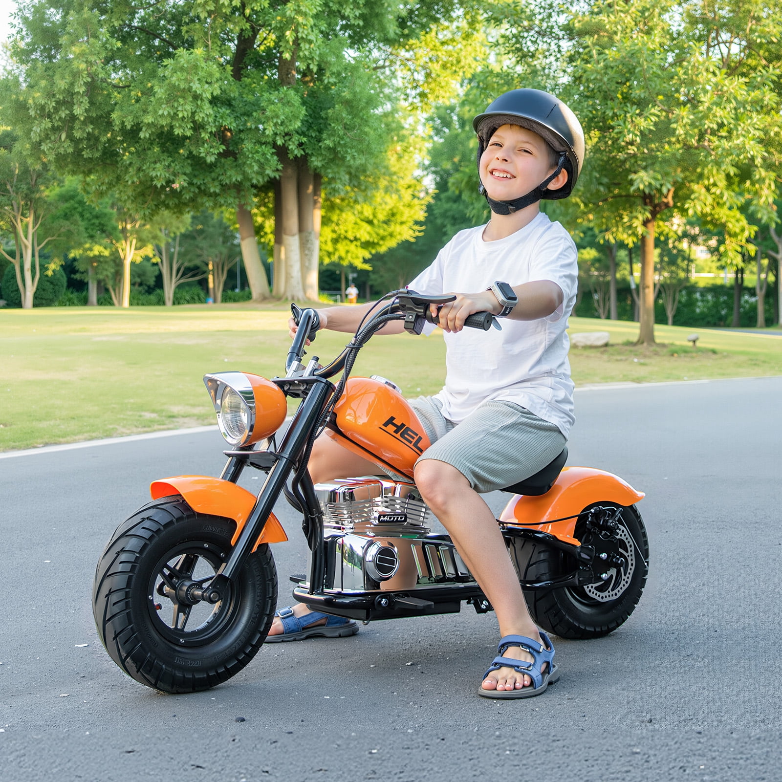 MUKIDY 24V Electric Motorcycle for Kids, 250W Ride on Motorcycle with Twist Grip Throttle, Key Start, Music, Speed up to 12.4 mph, Age 8+, Orange