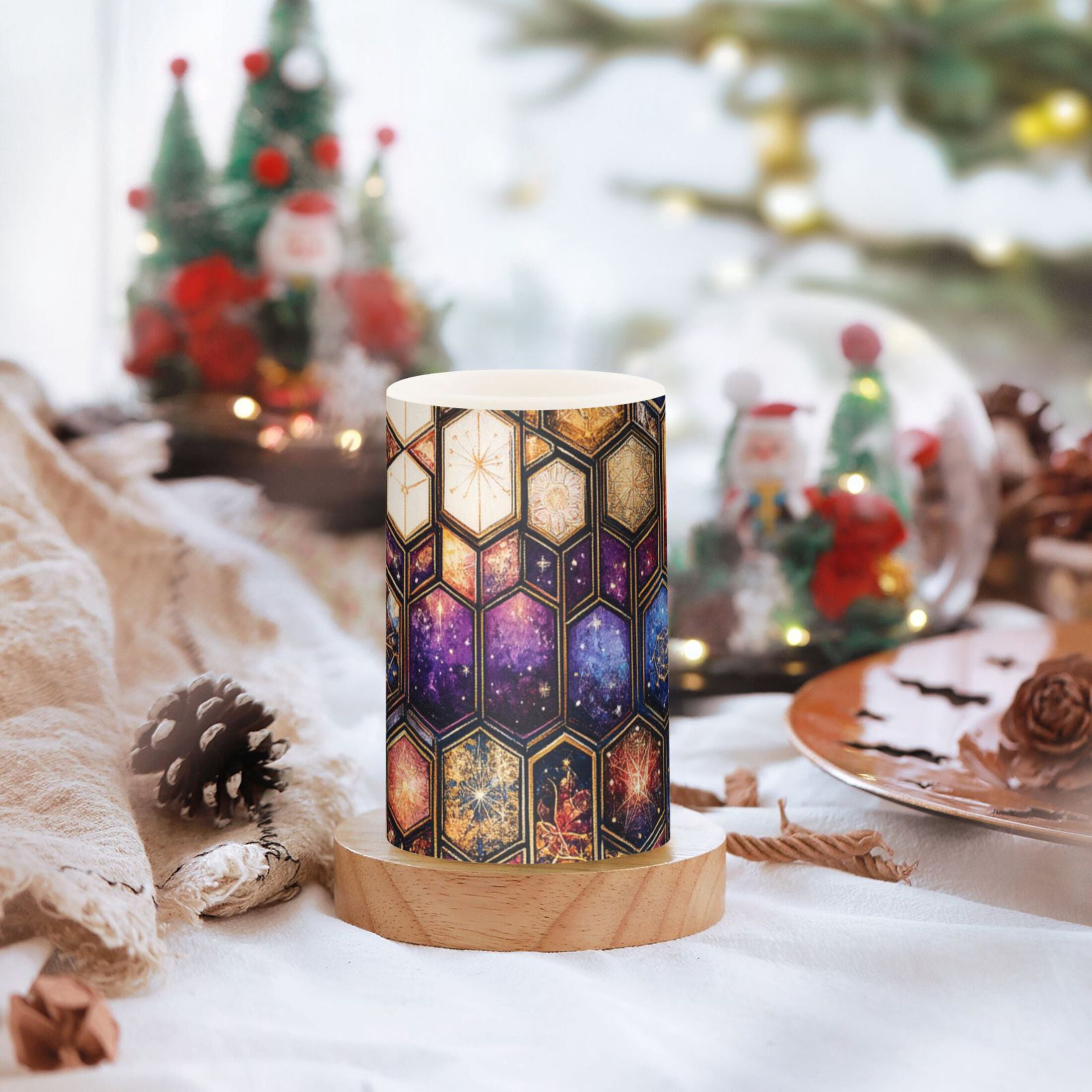 Galactic Hexagon Flickering Flameless Candles Battery Operated with Remote Timer LED Pillar Candles Set of 2
