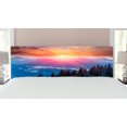 thumbnail image 1 of Winter Headboard, Sunset in Mountains with Sky with Dawn Horizon Theme, Upholstered Decorative Metal Bed Headboard with Memory Foam, King Size, Orange Blue, by Ambesonne, 1 of 4