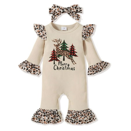 

Lovebay Baby Girl Christmas Ruffle Sleeve Jumpsuit Flare Romper+Headband 18 Months
