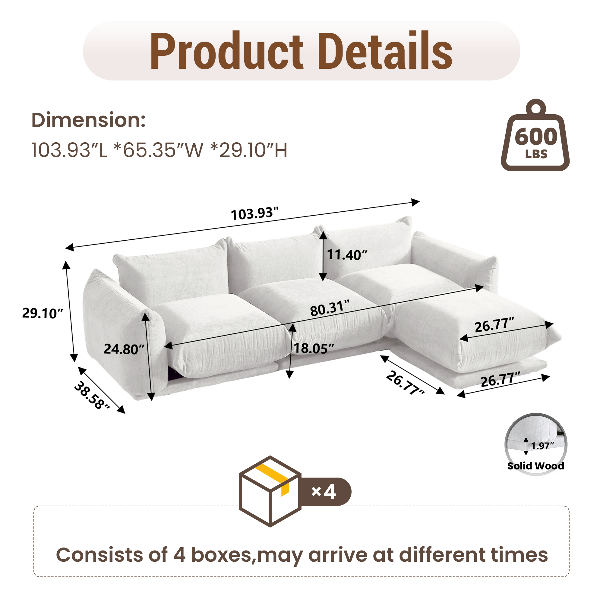 Magic Home Convertible Modular Sectional Sofa Foam Couch Loveseat Sofa Chenille Couch 2-Seat Sofa Sectional Couch for Living Room,Beige
