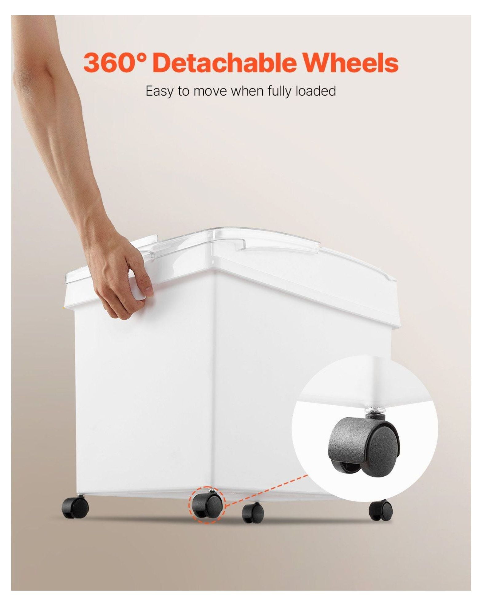 Ingredient Bins 10.5 Gallon - 3 Pack Food Storage Containers on Wheels, PP Airtight Flour Bins with Scoop & Sliding Lid, White Commercial Storage