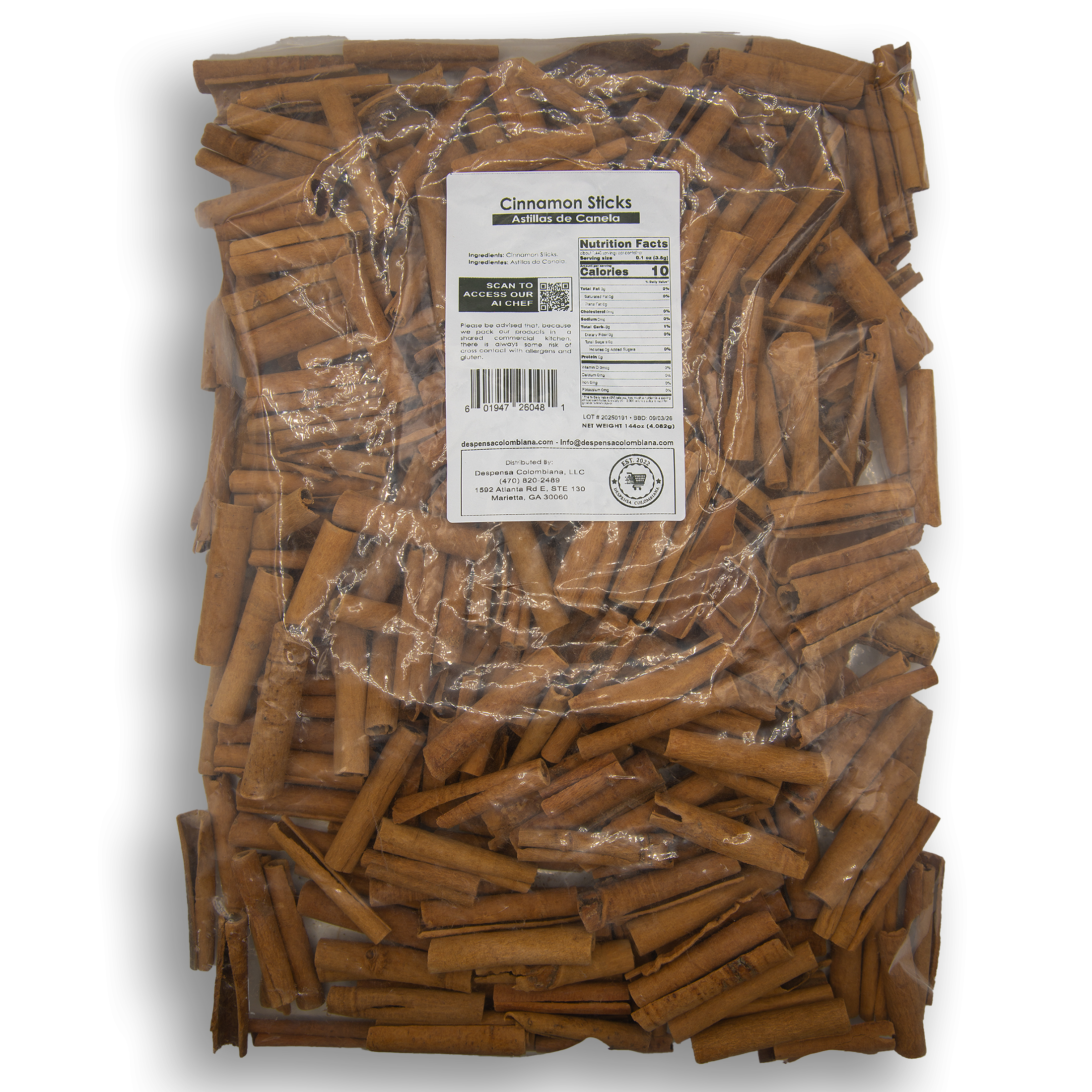 Despensa Colombiana, Cinnamon Sticks, 2.75” - 144.00 oz, 1 Bag of Cinnamon Sticks