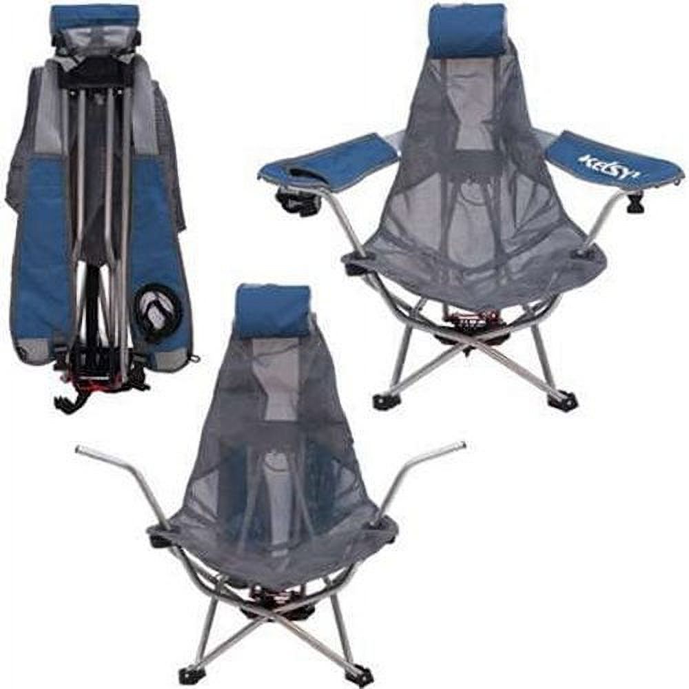 2) Kelsyus Mesh Folding Backpack Beach Chair w/ Headrest - Blue & Gray | 80403 - image 2 of 5
