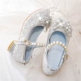 thumbnail image 6 of FAHXNVB Girls Mary Jane Princess Shoes Non Slip Pearl Strap Rhinestone Bow Dress Shoes Wedding Summer Sparkly Shoes 4-12.5 Years, 6 of 6