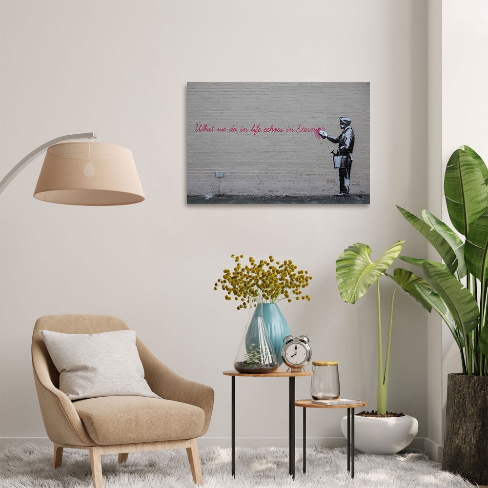 What We Do in Life Echoes in Eternity Canvas Art Print Stretched Framed Painting Picture Giclee Wall Decor by Banksy(18" W x 12" H，Framed)