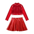 thumbnail image 3 of iEFiEL Girls 2Pcs Metallic Latin Jazz Cheer Performance Dance Costume Long Sleeve Crop Top with Pleated Skirt Red-A 10, 3 of 7