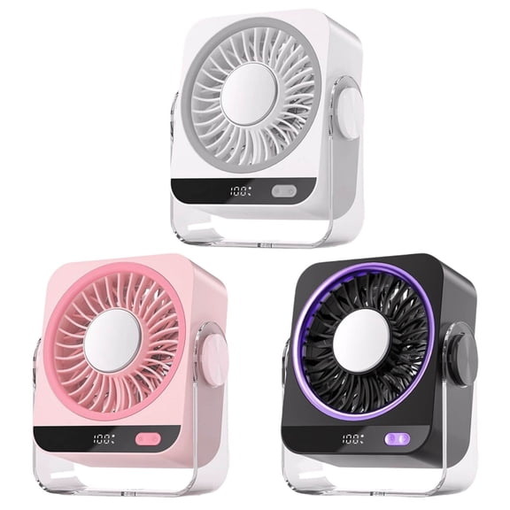 Ice Compress Cooling USB Desk Fan, 5 Speed Digital Display Ultra-Quiet Fan, Tilt Adjustable Rechargeable with Detachable Ice Pad & Wide-Angle Airflow for Bedroom Office Travel Camping RV, Pink
