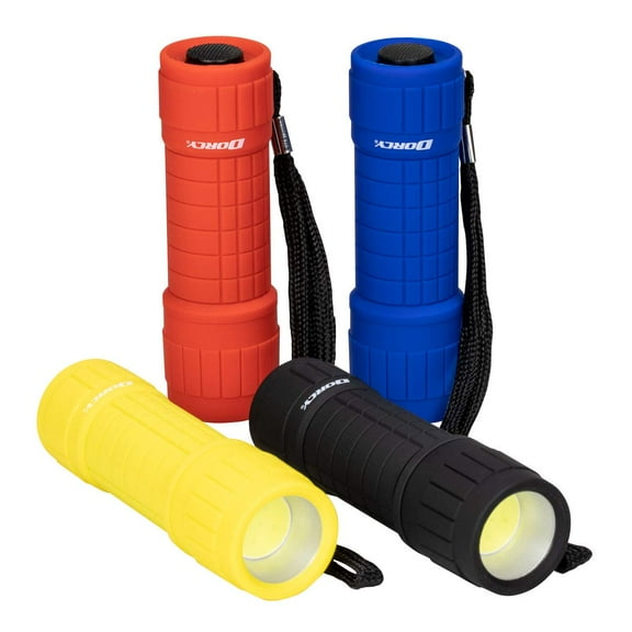 Dorcy Bright Rubberized LED Flashlight 4-Pack, 100 Lumens, Assorted Colors