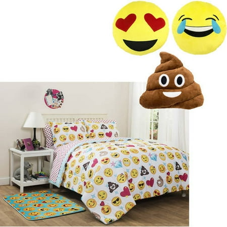 Emoji Comforter Set Bundle with 3 pk. Emoji Pillows or Emoji Back Rest