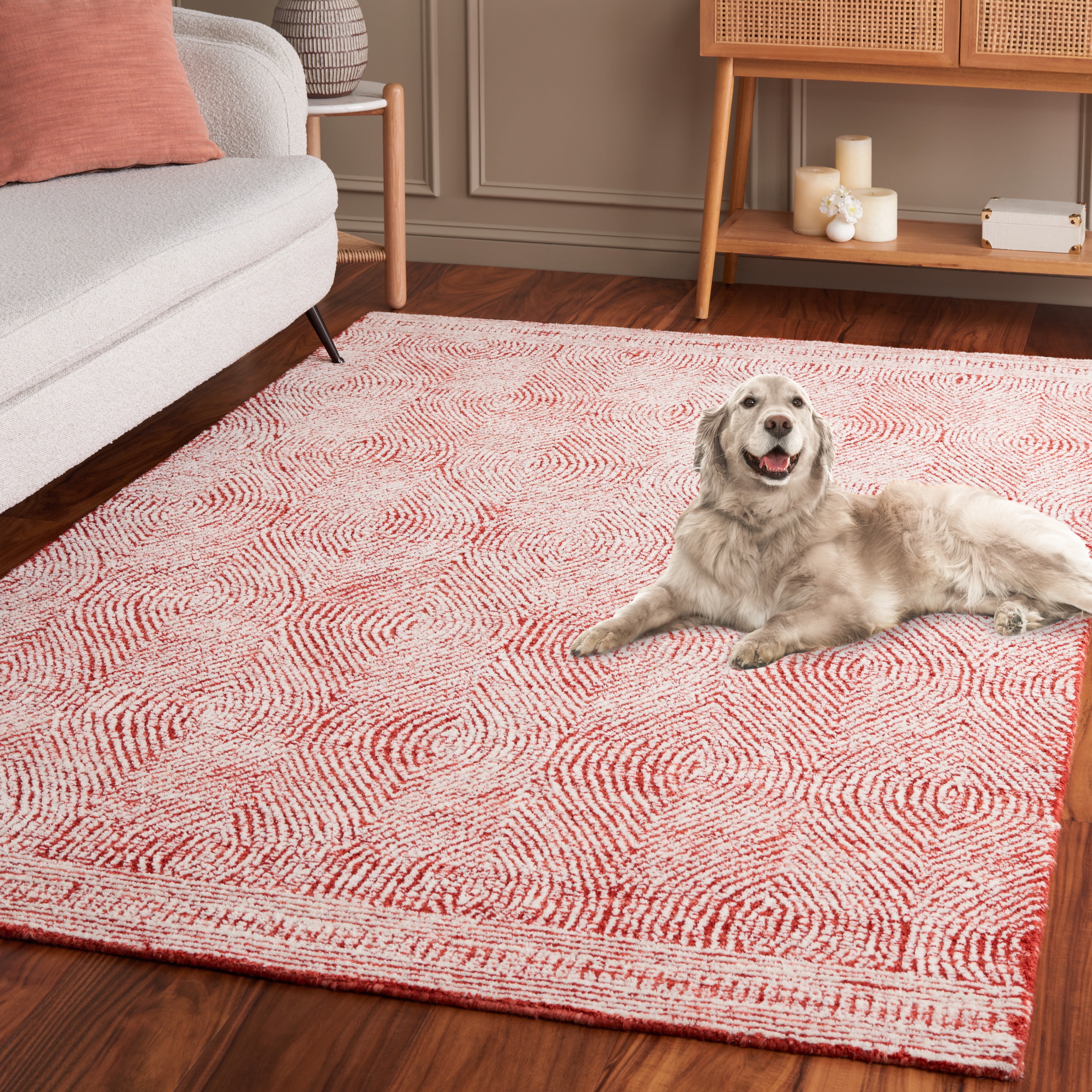 SAFAVIEH Abstract Caelestinus Ogee Wool Area Rug, Ivory/Red, 6' x 6' Square