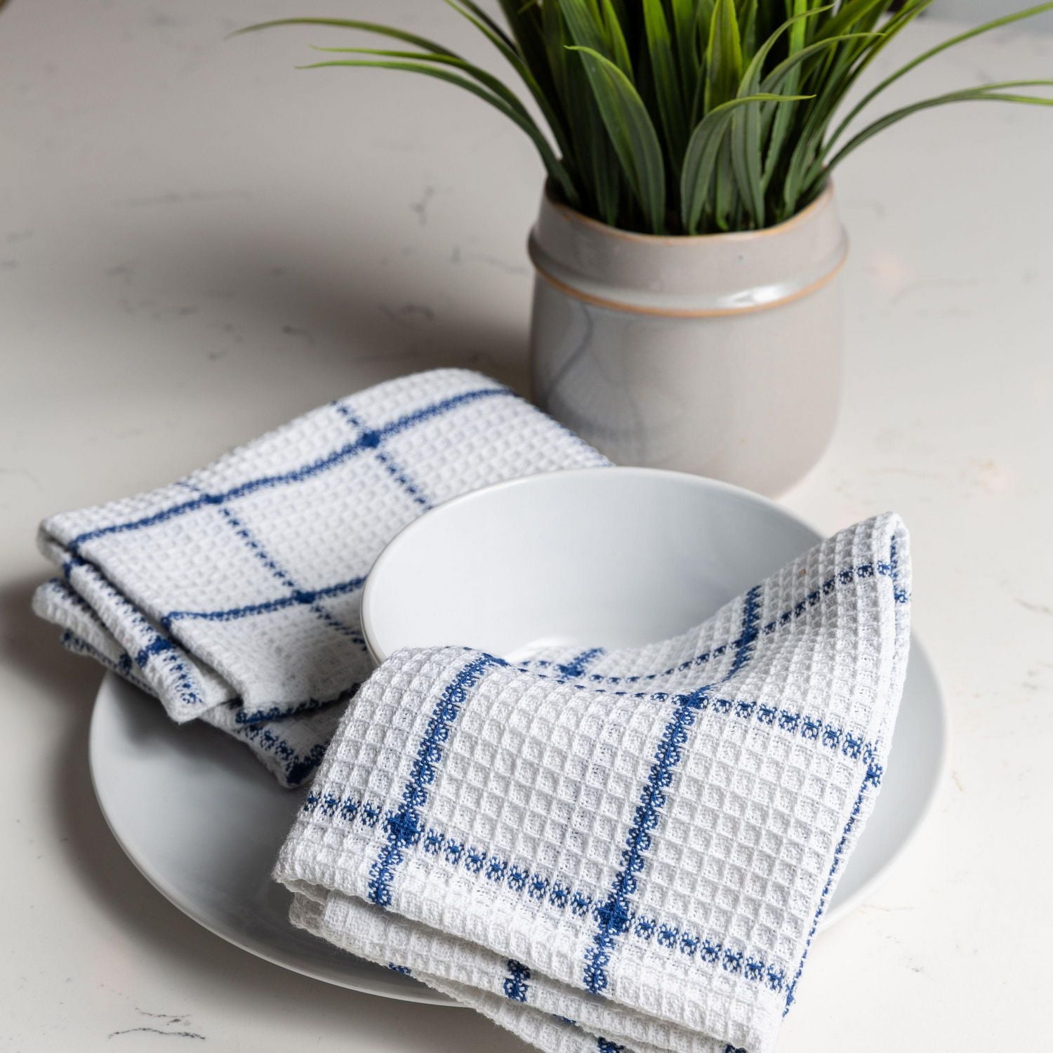 FabStyles Solo Waffle Dish Towels, Set of 4, Ring-Spun Cotton, Machine Washable, Long-Lasting Dish Cloths, Dish Towels, Sizes 12" x 12", Set of 4