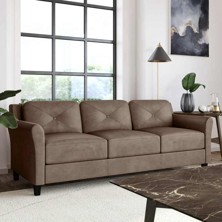Lifestyle Solutions Taryn Traditional Sofa with Rolled Arms Brown Fabric