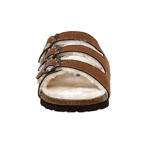 Wide Widths Available Women's Cushionaire Lela Cozy Cork footbed Sandal with Faux fur lining and Comfort