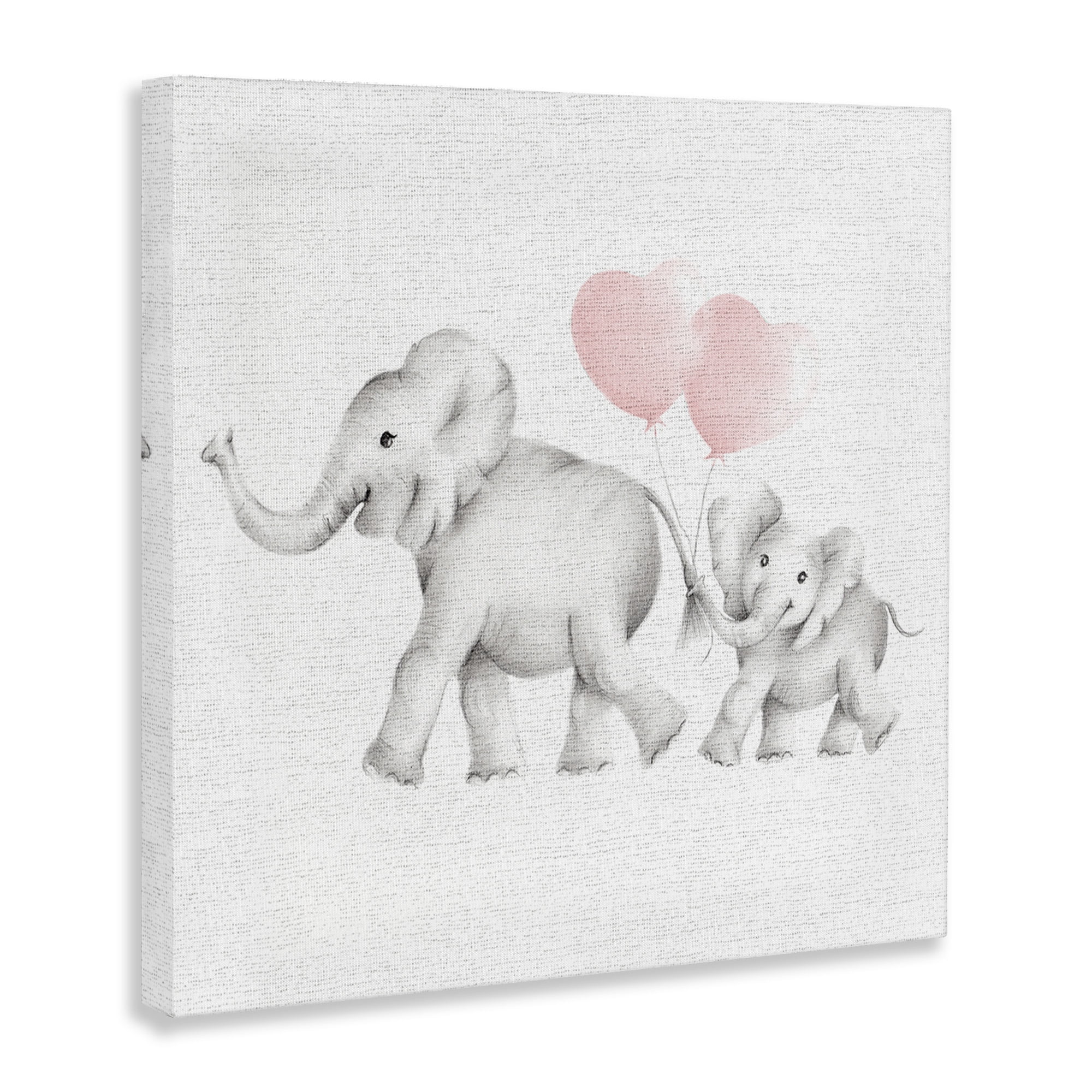 The Kids Room by Stupell Elephant Family Pink Balloon Linen Look Stretched Canvas Wall Art