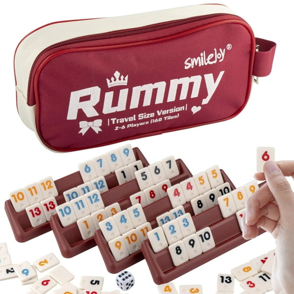 Smilejoy Mini Rummy Game,Travel Mini Rummy Cube with Durable Canvas Bag, Classical Tradditionl Board Game for Adult and Kids,160 Tiles, 6 Playing Rack, 1 Dice (6 Players)