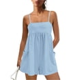 thumbnail image 4 of HKYNLAG Women Casual Strappy Romper Summer Spaghetti Strap Jumpsuits Sleeveless One Piece Overalls with Pockets Sky Blue S, 4 of 6