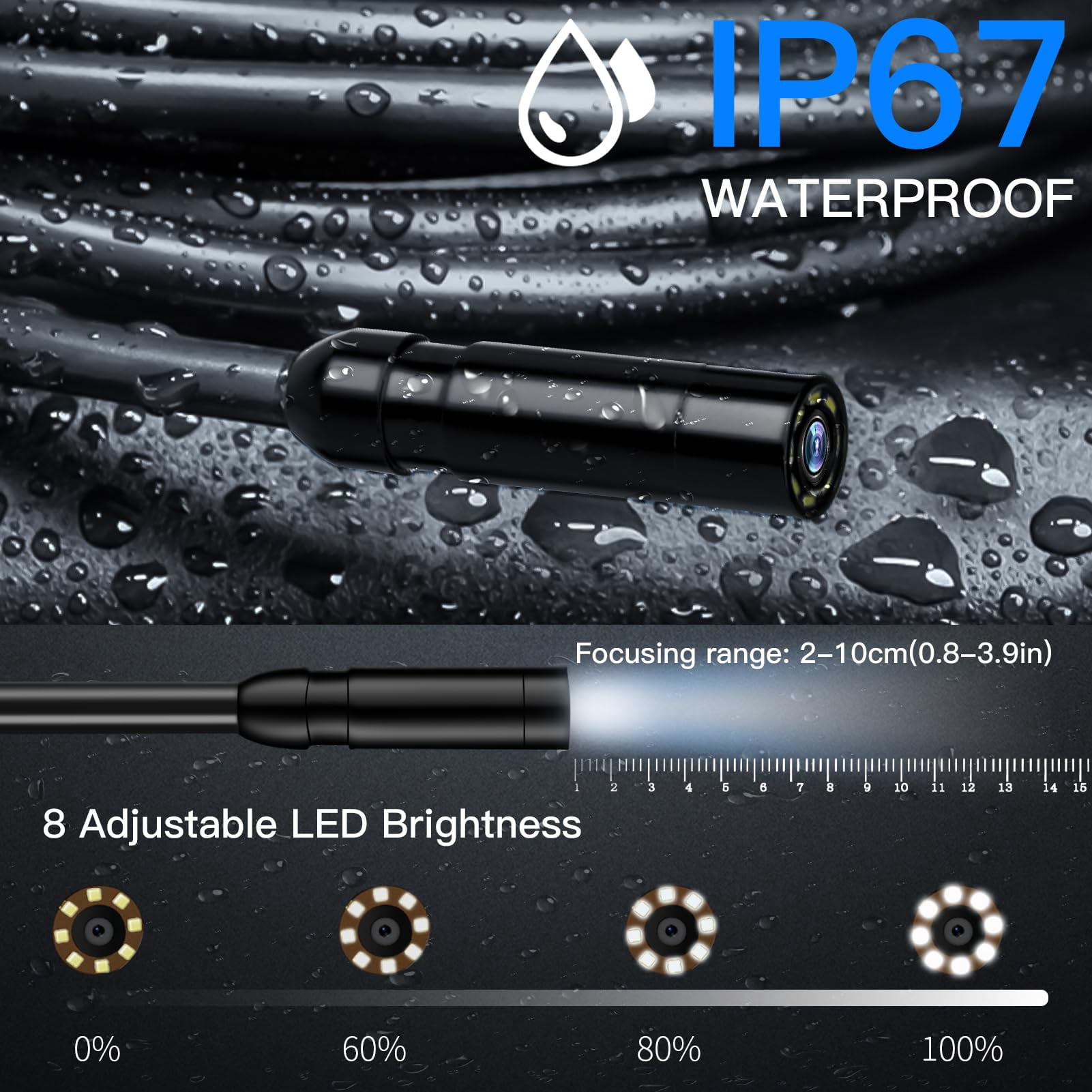 Daxiongmao Endoscope Camera with Light, HD 1080P Borescope Camera with 8 Adjustable LED Lights, IP67 Waterproof Inspection Camera Snake Camera with 16.5ft Semi-Rigid Cord, Cool Gadgets for Men
