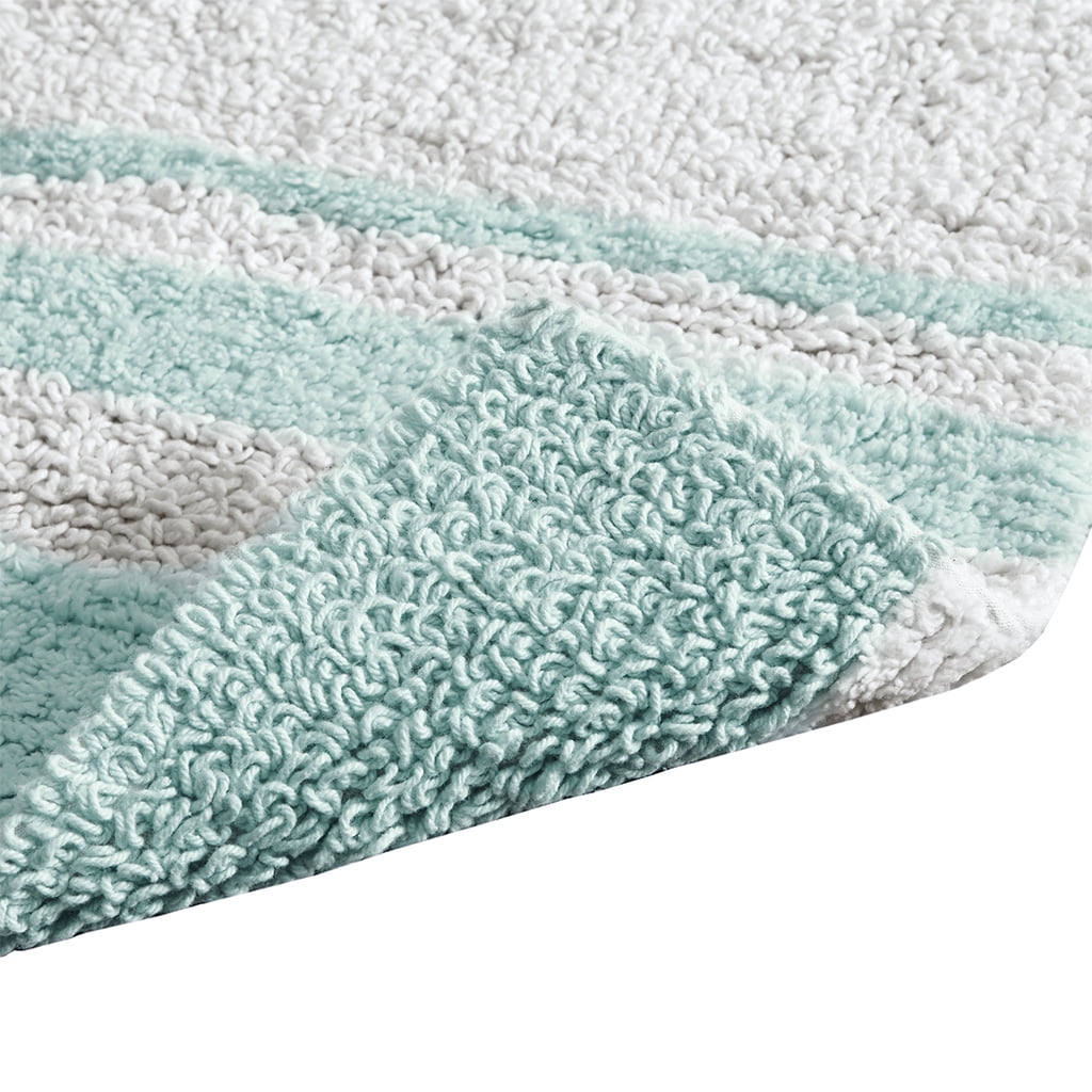 MAYEERTY Medium Pile Cotton Reversible Bathroom Rug, Non-Slip Bath Mat, Aqua, 24"W x 72"L