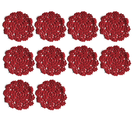 

10-Piece Cotton Crochet Table Placemats Handmade Coasters Red