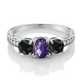 thumbnail image 2 of Gem Stone King 2.25 Ct Oval Checkerboard Purple Amethyst Black Sapphire 925 Sterling Silver Moissanite Ring (Size 9), 2 of 4