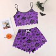 thumbnail image 2 of WTOBBY Women's Retro Floral Print Halloween Pajama Set Sleeveless Adjustable Strap Vest & Elastic Waist Shorts Two-Piece Comfy Sleepwear Lounge Home Wear,Purple L, 2 of 5