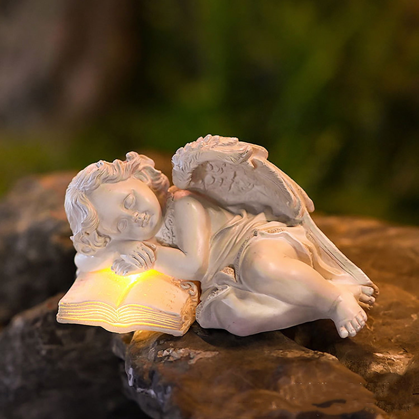 2 Packs Resin Angel Statue with Solar LED Light Outdoor Garden Decor for Patio Yard Memorial Gift Handmade Vintage Sculpture Durable Weatherproof Home Ornament