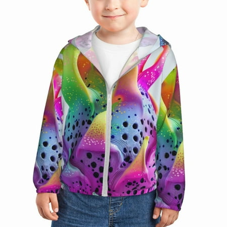 

Gaeub Colorful Glitter Dagon Fruit Print Athletic Sun Protection Hoodie for Kids Long Sleeve Outdoor UV Shirt Running Fishing Top for Boys Girls-5 Years