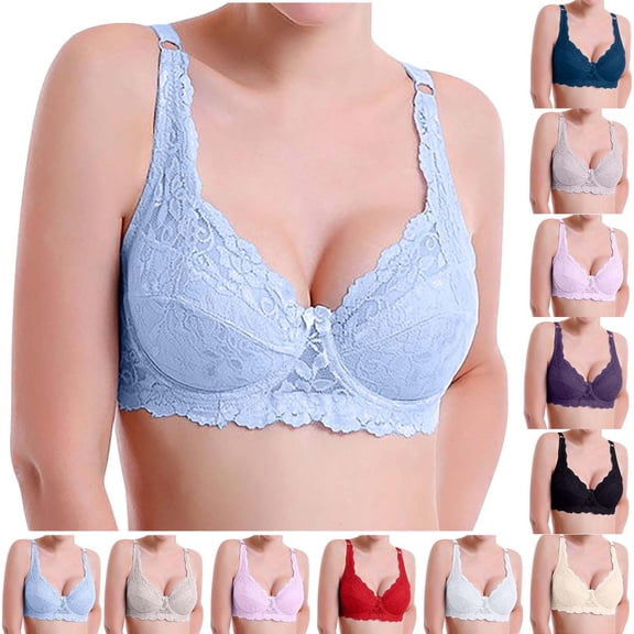 Hueook Sports Bras for Women High Support Women Lace Plus Size Bra without Steel Ring Gathers European and Thin Breathable Underwear Pink 95C