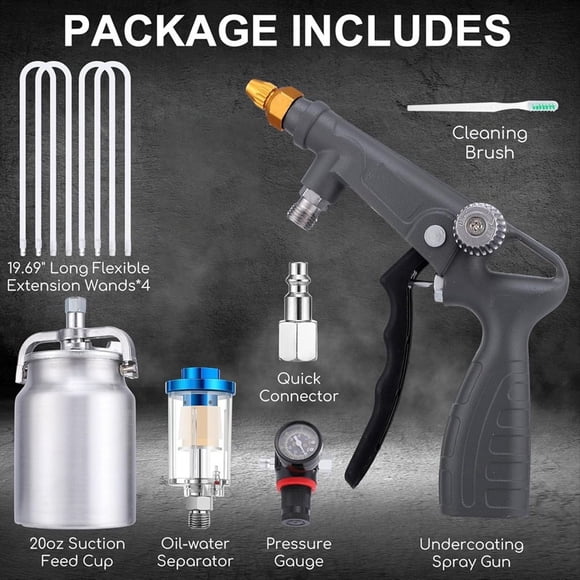 Undercoating - Kit, with 20oz Suction Feed Cup & 4Pcs 20" Long Wand for Truck Liner Coating Rubberized Undercoat