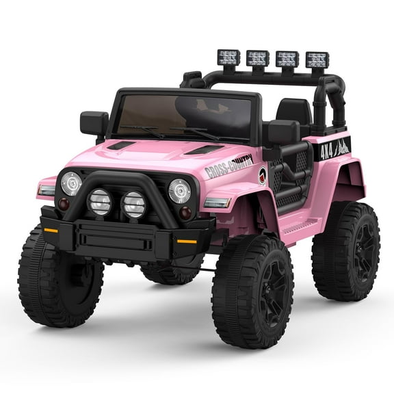 TROPOW Kids Cars Electric Ride On,Kids Ride-On Truck 12V,Dual Doors, Remote Control, LED Lights, Spring Suspension, 2 Speeds, One-Button Start,Pink
