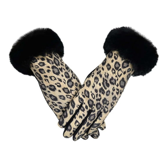AWZXDE Women Fashion Leopard Print Touchscreen Gloves Soft Pile Lined Stylish Womens Gloves For Autumn And Winter Black