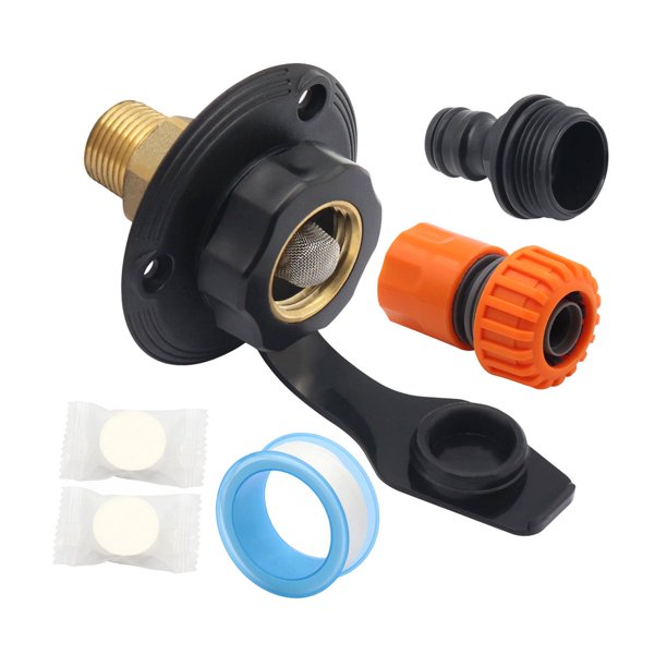 Entrada de agua para RV City con válvula de retención a prueba de fugas, piezas de repuesto, conector de manguera para Negro