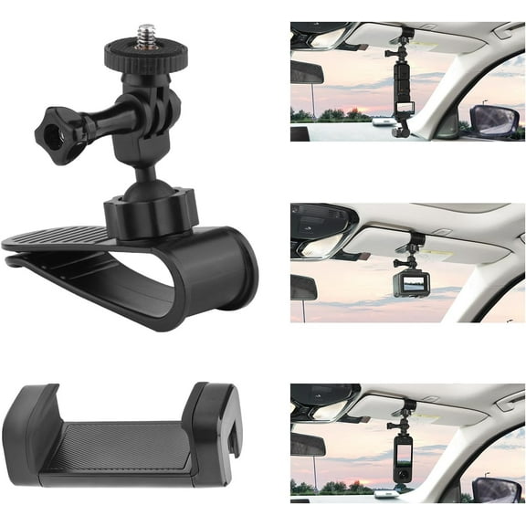 Car Sun Visor Mount for Insta360 X4 X5 X3 Gopro 13 12 11 10 9 8 7 DJI Osmo Pocket 3 Action 5Pro 4 3,Car Mount Inside Holder with Phone Clip for Vlog/Video POV Mount Smartphone Accessories