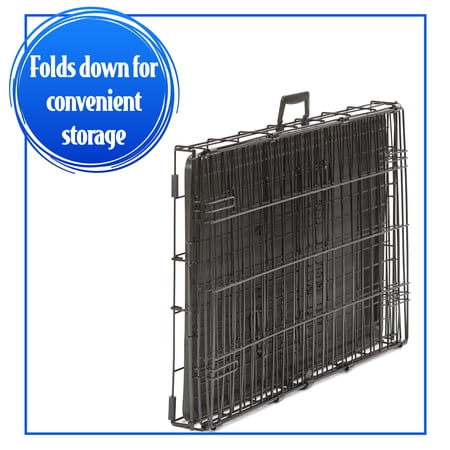 VIBRANT LIFE WIRE DOG CRATE, SINGLE-DOOR, DIVIDER AND LEAK-PROOF TRAY, METAL, FOLDABLE, DURABLE, BLACK, 30″