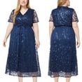 thumbnail image 6 of Lovskoo Women's Plus Size V Neck Sequin Midi Dress Short Sleeve Waist Floral Mesh A-Line Bridesmaid Long Formal Dress for Wedding Guest 2024 Prom Gown Navy 5XL, 6 of 6