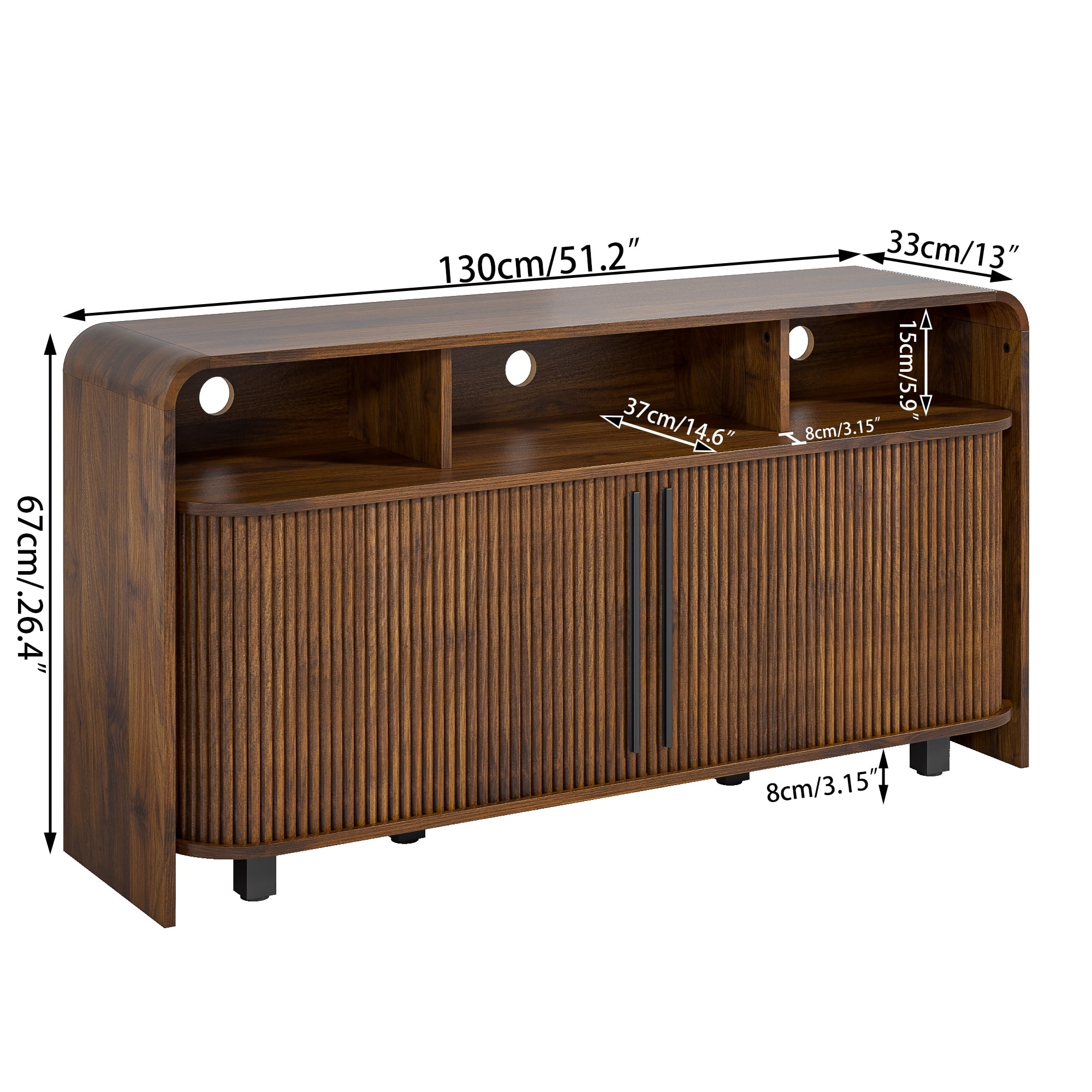 Mid Century Modern TV Stand for Bedroom, Fluted Entertainment Center for TVs up to 55 Inch, Media Console with Sliding Doors for Living Room, Walnut