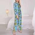 thumbnail image 3 of Fuzoiu Sunflowers And Bees Print Women's Long-Sleeved Pajama,Lounge Button Down Nightwear,Womens Notch Collar Pajama Set-XX-Large, 3 of 7