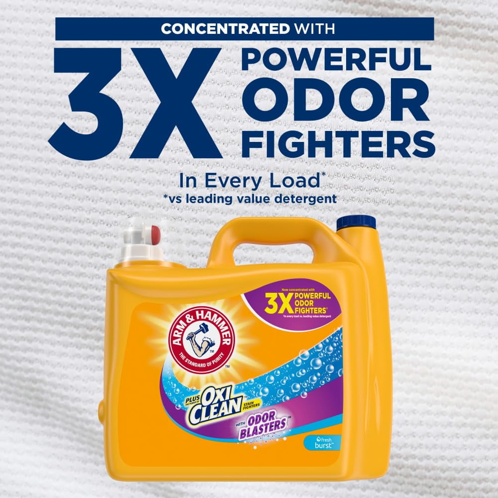 ARM & HAMMER Plus OxiClean Odor Blasters Fresh Burst, Liquid Laundry Detergent, 128 Loads