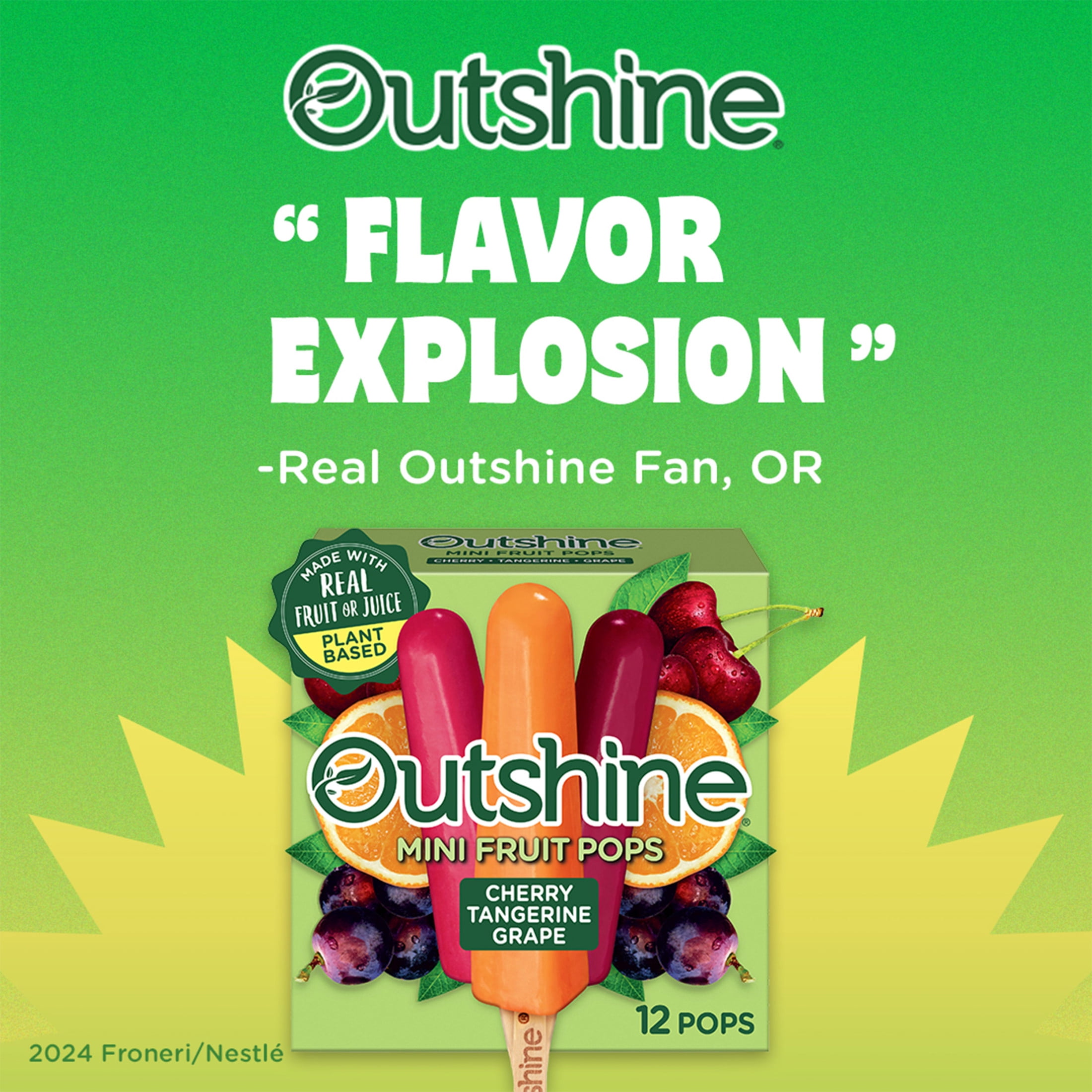 Outshine Cherry, Tangerine, and Grape Frozen Mini Fruit Pops,Variety Pack, Non-GMO, 12 Count