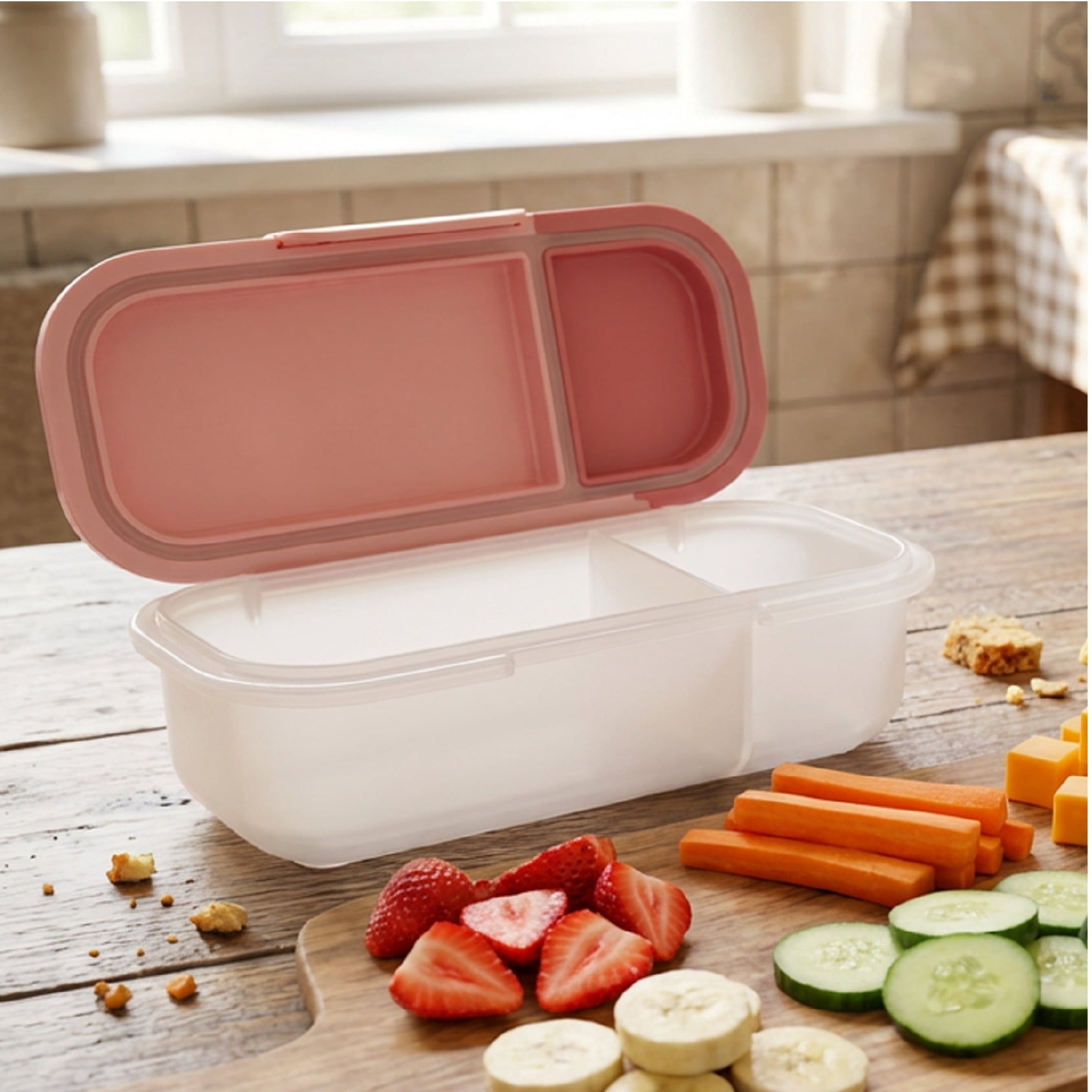 melii 2-Compartment Snack Box, Plastic Food Storage Container in Blush and Berry – Perfect for Daily Lunch Packing