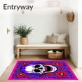 thumbnail image 3 of ODIKA 2'x3' Machine Washable Non-Slip Area Rug, Smiling Skull Surrounded by Gothic Blooms High Traffic Rug with Pad, Pink, 728141, 3 of 8