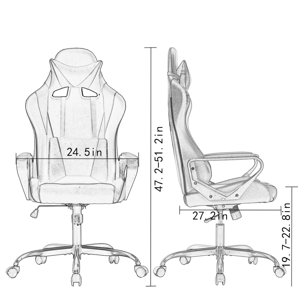 BestOffice Racing Style Gaming Chair with Adjustable Pillows and Reclining Backrest for Unisex Gamers(Black)