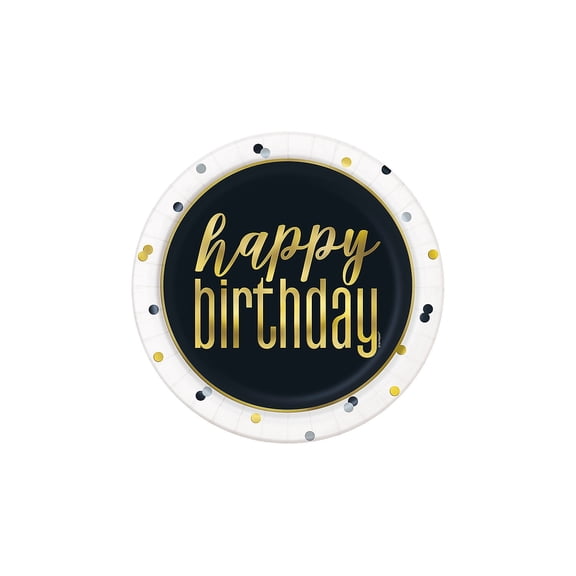 Metallic Happy Birthday Paper Dessert Plates - 8 Ct.
