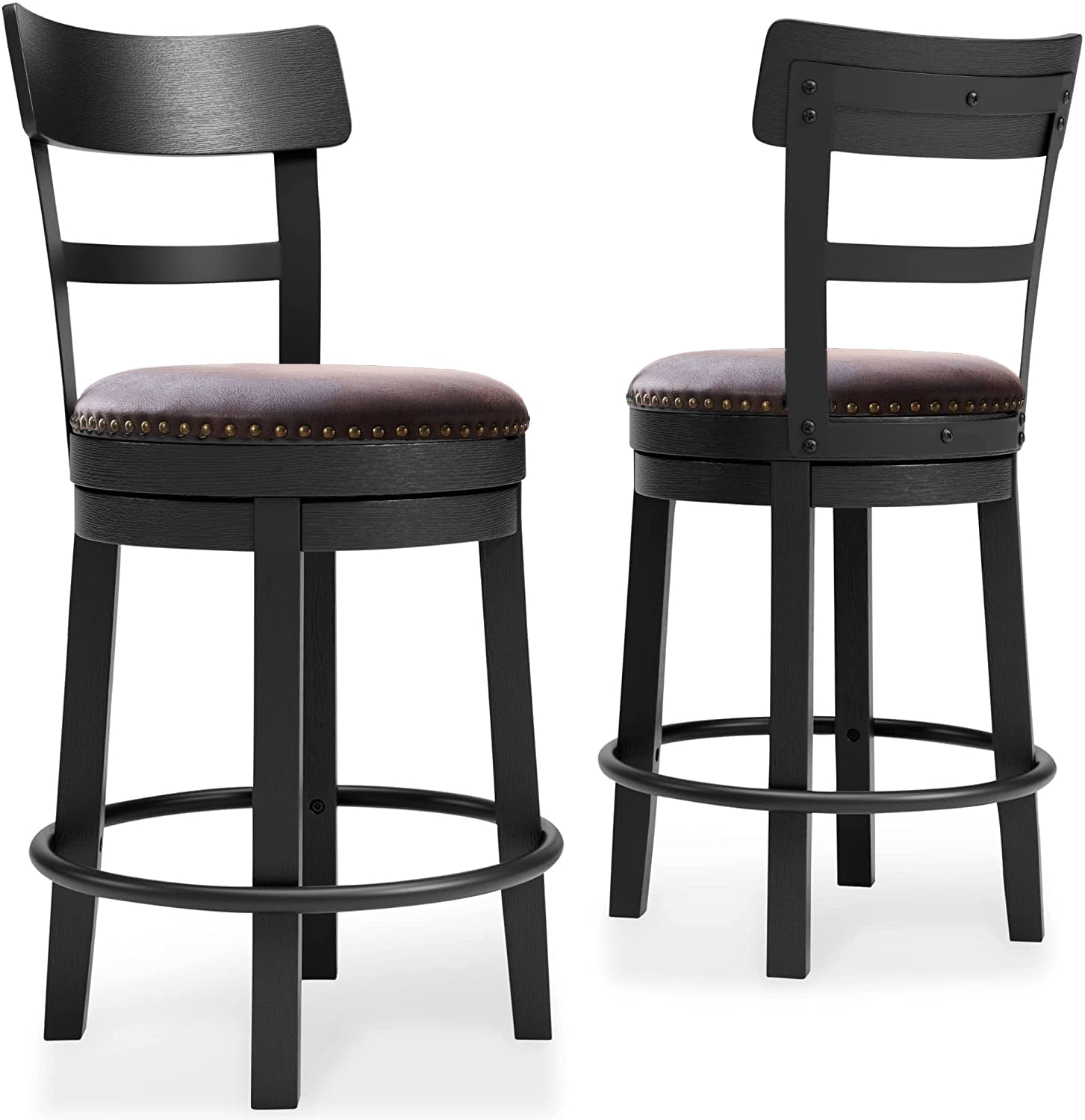 NHI Express 24" Seat Height Bar Stools Set of 2, 360 Degree Swivel Seat Counter Height Bar Stool with Iron Footrest, Dining Chairs with PU Leather Upholstered Seat for Dining Room, Brown