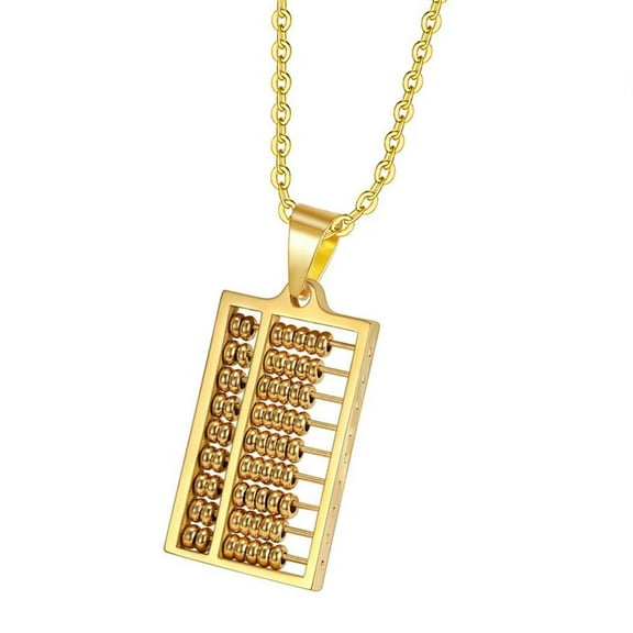 HIJONES Men's Stainless Steel Retro Abacus Pendant Necklace Cool Chinese Fortune Necklace Gold